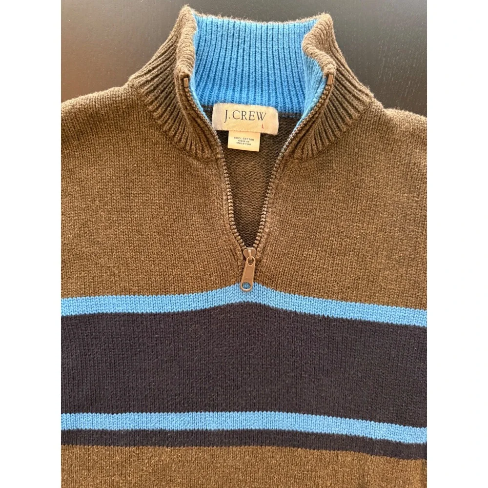 J. Crew Quarter-Zip Pullover Sweater‎ Mens Large Olive Colorblock Cotton
